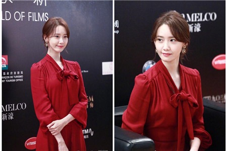 韩国偶像门面林允儿红裙亮相，从下车就惊艳四座